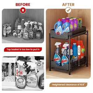 Under Sink Organizers and Storage, Bathroom Cabinet Organizer and Storage, 2 Tier Pull Out Under Cabinet Organizers and Storage, Metal Rolling Kitchen Sink Storage Organizer with Non-slip Feet -2Pack