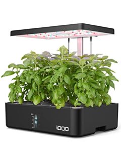 idoo hydroponics growing system 12pods, indoor garden with led grow light, plants germination kit, built-in fan, automatic timer, adjustable height up to 11.3″ for home, office