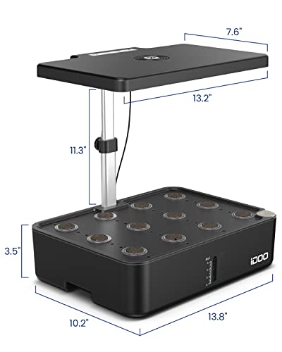 iDOO Hydroponics Growing System 12Pods, Indoor Garden with LED Grow Light, Plants Germination Kit, Built-in Fan, Automatic Timer, Adjustable Height Up to 11.3" for Home, Office