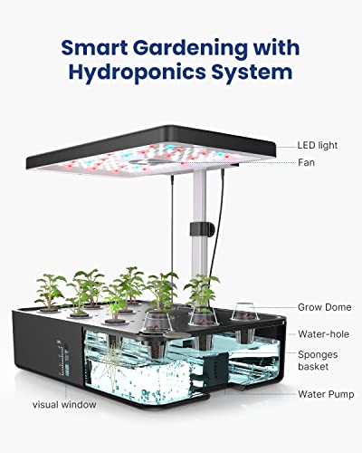 iDOO Hydroponics Growing System 12Pods, Indoor Garden with LED Grow Light, Plants Germination Kit, Built-in Fan, Automatic Timer, Adjustable Height Up to 11.3" for Home, Office