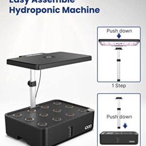 iDOO Hydroponics Growing System 12Pods, Indoor Garden with LED Grow Light, Plants Germination Kit, Built-in Fan, Automatic Timer, Adjustable Height Up to 11.3" for Home, Office