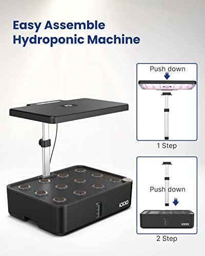 iDOO Hydroponics Growing System 12Pods, Indoor Garden with LED Grow Light, Plants Germination Kit, Built-in Fan, Automatic Timer, Adjustable Height Up to 11.3" for Home, Office