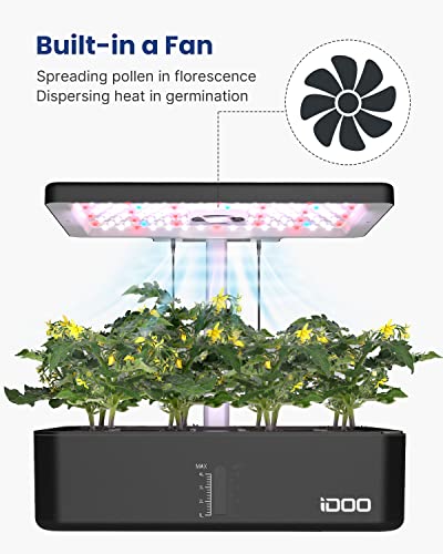 iDOO Hydroponics Growing System 12Pods, Indoor Garden with LED Grow Light, Plants Germination Kit, Built-in Fan, Automatic Timer, Adjustable Height Up to 11.3" for Home, Office