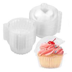 Zezzxu 100 Pack Individual Cupcake Containers Single Disposable Clear Plastic Dome Cupcake Holders Cake Boxes Muffin Case Cups Pods