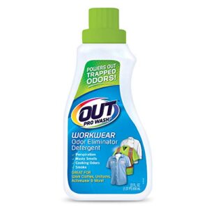 out prowash workwear odor eliminator, laundry detergent for work clothes and uniforms, active wear, towels, pets, and stains caused by sweat, food, smoke, and pets, 22 ounce