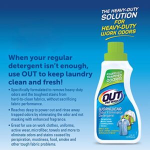 OUT ProWash Workwear Odor Eliminator, Laundry Detergent for Work Clothes and Uniforms, Active Wear, Towels, Pets, and Stains caused by Sweat, Food, Smoke, and Pets, 22 Ounce