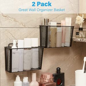 Estituent 2 Pack Metal Over Cabinet Organizer Storage No Drilling Lid Organizer Slim Space Kitchen|Bathroom Pantry Door Organizer Holder Bin Multi-Use Wall Door Basket with Double Adhesive Pads