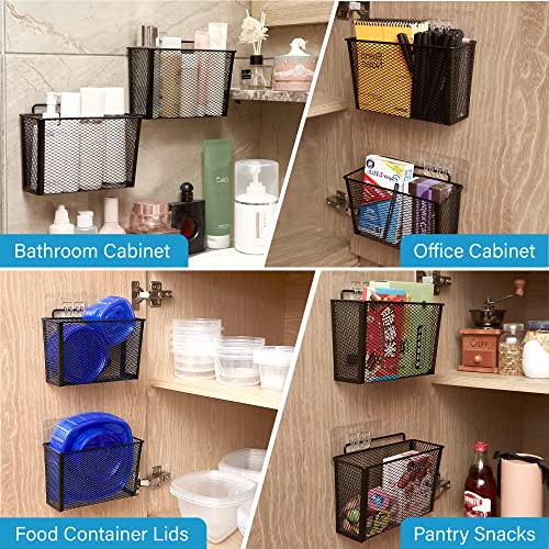 Estituent 2 Pack Metal Over Cabinet Organizer Storage No Drilling Lid Organizer Slim Space Kitchen|Bathroom Pantry Door Organizer Holder Bin Multi-Use Wall Door Basket with Double Adhesive Pads