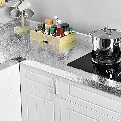 VEELIKE Kitchen Backsplash Wallpaper Peel and Stick Aluminum Foil Contact Paper Self Adhesive Oil-Proof Heat Resistant Wall Sticker for Countertop Drawer Liner Shelf Liner (15.74x118.11inches)