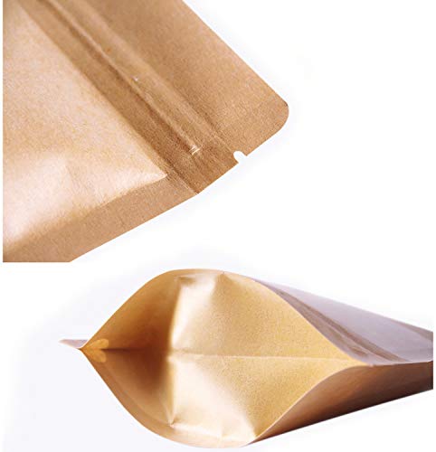 Kingrol 150 Count Kraft Paper Bags with Resealable Lock Seal Zipper &Transparent Window, Stand Up Food Bags, 3 Size - 3.5 x 5.5 Inch/5.5 x 8 Inch/7 x 10.25 Inch