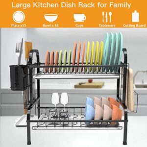 Shop Again 2 Tier Dish Rack Double Decker Dish Drying Rack with Drainboard Plates Rack for Kitchen Counter,Black