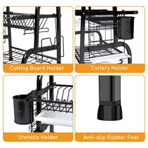 Shop Again 2 Tier Dish Rack Double Decker Dish Drying Rack with Drainboard Plates Rack for Kitchen Counter,Black