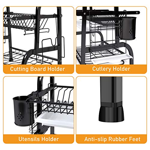 Shop Again 2 Tier Dish Rack Double Decker Dish Drying Rack with Drainboard Plates Rack for Kitchen Counter,Black