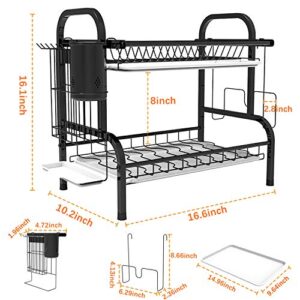 Shop Again 2 Tier Dish Rack Double Decker Dish Drying Rack with Drainboard Plates Rack for Kitchen Counter,Black