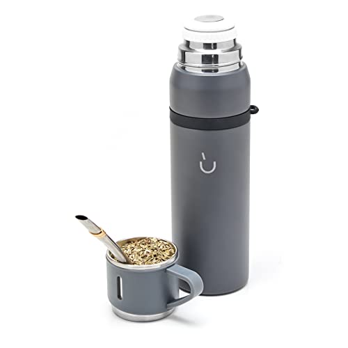 BALIBETOV Camping Thermos for Mate - Vacuum Insulated With Double Stainless Steel Wall- A Mate Thermos Specially Designed as Mate Argentino Kit that includes Bombilla and Mate Cup (Gray)