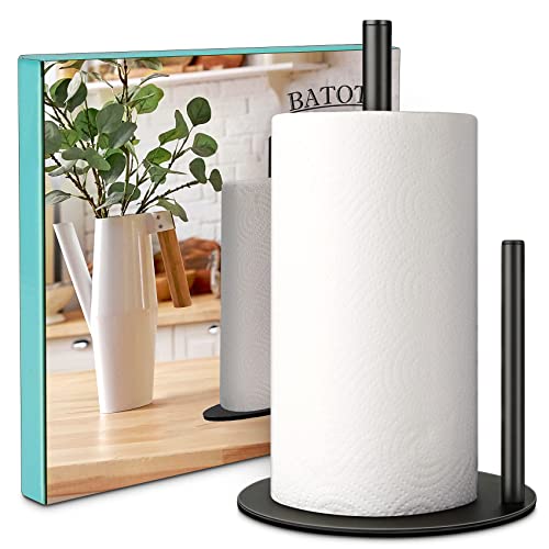 Paper Towel Holder Countertop, Kitchen Paper Towels Holder Stand, Black Paper Towel Holder Stand, Kitchen Towel Holder for Large Size Rolls by Batoto (Black)