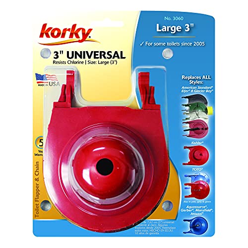 Korky 3060BP Universal Toilet Flapper Replaces Most Large 3-Inch Flappers - Long Lasting Rubber - Easy to Install - Made in USA