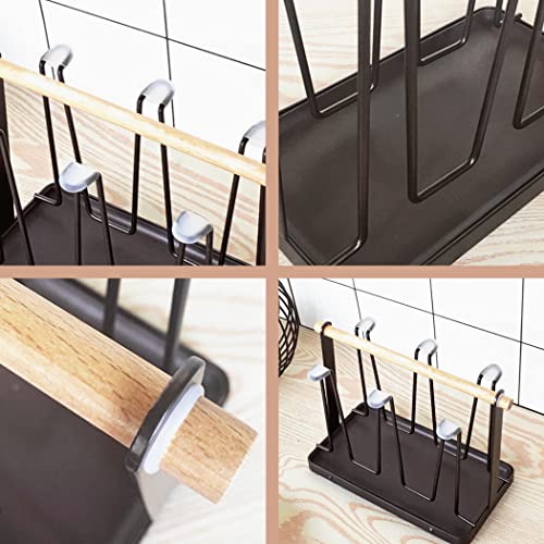 BYFU Cup Drying Rack Stand with Drain Tray, Metal Bottle Drying Organizer with Wood Handle for 6 Cups or Mugs