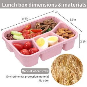 buluker 4 Pack Bento Lunch Box Set 4 Compartment Food Storage Containers Wheat Straw Meal Prep Lunch Box Plastic Food Storage Containers, Microwave and Dishwasher Safe (4 Compartment)