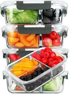 m mcirco [5-pack, 36 oz] glass meal prep containers 3 compartment with lids, glass lunch containers,food prep lunch box,bento box,bpa-free, microwave, oven, freezer, dishwasher (4.5 cups)