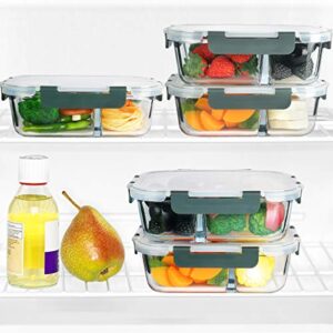 M MCIRCO [5-Pack, 36 oz] Glass Meal Prep Containers 3 Compartment with Lids, Glass Lunch Containers,Food Prep Lunch Box,Bento Box,BPA-Free, Microwave, Oven, Freezer, Dishwasher (4.5 Cups)