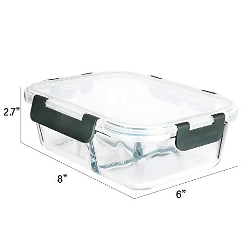 M MCIRCO [5-Pack, 36 oz] Glass Meal Prep Containers 3 Compartment with Lids, Glass Lunch Containers,Food Prep Lunch Box,Bento Box,BPA-Free, Microwave, Oven, Freezer, Dishwasher (4.5 Cups)