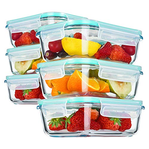 YEBODA Glass Food Storage Containers with Airtight Snap Locking Lids BPA Free Meal Prep Container Set For Home Kitchen Restaurant - Freezer, Microwave, Oven, Dishwasher Safe [23oz, 6 Pack]