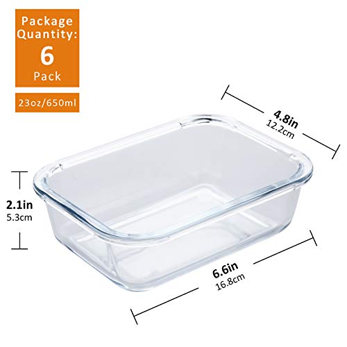 YEBODA Glass Food Storage Containers with Airtight Snap Locking Lids BPA Free Meal Prep Container Set For Home Kitchen Restaurant - Freezer, Microwave, Oven, Dishwasher Safe [23oz, 6 Pack]