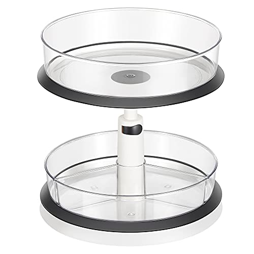 Kootek 2 Tier Lazy Susan Organizer, 11 Inches Height Adjustable Rotating Turntable, Spice Rack for Kitchen Cabinet, Countertop, Bathroom, Makeup, Pantry Organization and Storage with 4 Divided Bins