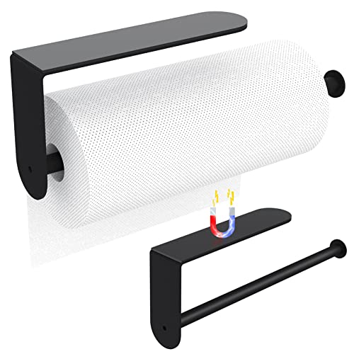 Magnetic Paper Towel Holder - Multifunctional Towel Bars with Magnetic Backing - Sticks to Any Ferrous Surface - Black Paper Towel Rack for Kitchen, Work Benches, Refrigerator, Grill, Fridges, Garage