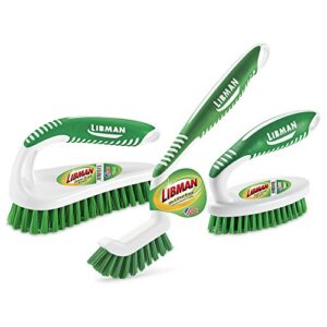 libman scrub brush kit – three different durable brushes for grout, tile, bathroom, kitchen. easy to handle, strong fibers for tough messes – family made in the usa, unisex lot 2406