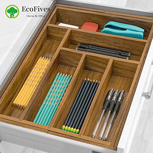 Luxury Acacia Kitchen Drawer Organizer - Silverware Organizer - Utensil Holder and Cutlery Tray with Grooved Drawer Dividers for Flatware and Kitchen Utensils (8 Slot), 17*12.4*2 inch