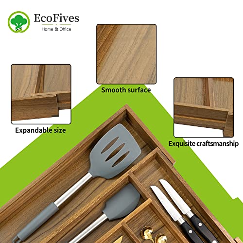 Luxury Acacia Kitchen Drawer Organizer - Silverware Organizer - Utensil Holder and Cutlery Tray with Grooved Drawer Dividers for Flatware and Kitchen Utensils (8 Slot), 17*12.4*2 inch
