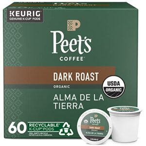 peet’s coffee, dark roast k-cup pods for keurig brewers – organic alma de la tierra, usda organic 60 count (6 boxes of 10 k-cup pods) packaging may vary
