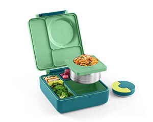 omiebox bento box for kids – insulated lunch box with leak proof thermos food jar – 3 compartments, two temperature zones – (meadow) (single) (packaging may vary)