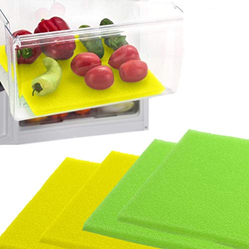 Dualplex® Fruit & Veggie Life Extender Liner for Fridge Refrigerator Drawers, 12 x 15 Inches, 4 Pack Includes 2 Yellow 2 Green – Extends The Life of Your Produce Stays Fresh & Prevents Spoilage