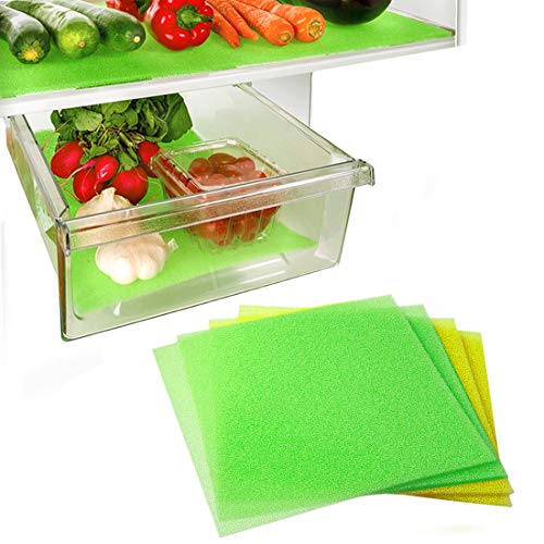 Dualplex® Fruit & Veggie Life Extender Liner for Fridge Refrigerator Drawers, 12 x 15 Inches, 4 Pack Includes 2 Yellow 2 Green – Extends The Life of Your Produce Stays Fresh & Prevents Spoilage