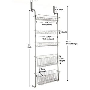 Bee Home Over the Cabinet Pantry Door or Wall Mounted Heavy Duty Metal Basket Organizer Storage Rack for Kitchen, Bathroom, Office, Toy Room includes hooks for over the door or wall mounting (5 Tier)