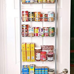 Bee Home Over the Cabinet Pantry Door or Wall Mounted Heavy Duty Metal Basket Organizer Storage Rack for Kitchen, Bathroom, Office, Toy Room includes hooks for over the door or wall mounting (5 Tier)