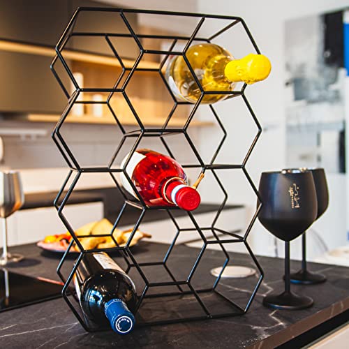 Gusto Nostro Countertop Wine Rack - 14 Bottle Freestanding Modern Black Metal Small Wine Rack - 3 Tier Tabletop Wine Holder Stand for Cabinet, Pantry, Wine Bottle Storage - No Assembly Required