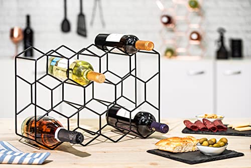 Gusto Nostro Countertop Wine Rack - 14 Bottle Freestanding Modern Black Metal Small Wine Rack - 3 Tier Tabletop Wine Holder Stand for Cabinet, Pantry, Wine Bottle Storage - No Assembly Required