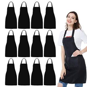 nobondo 12 pack bib apron – unisex black apron bulk with 2 roomy pockets machine washable for kitchen crafting bbq drawing