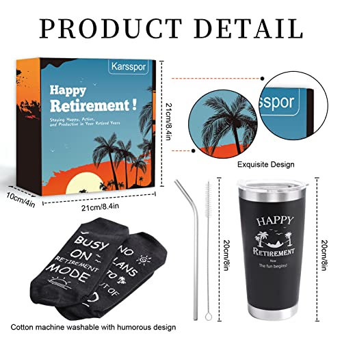 Karsspor 7 PCS Retirement Gifts for Men, Retirement Gift With Insulated Tumbler, Baseball Cap, Socks, Funny Business Cards, Leather Coaster, Key Chain, Great Retirement Gift For Retirees