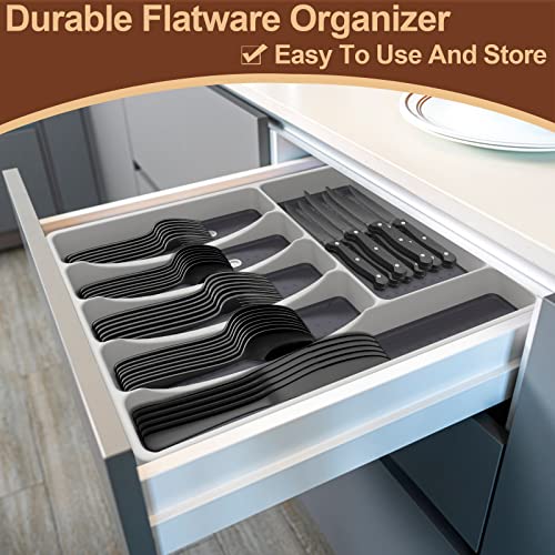 49-Piece Black Silverware Set with Organizer, Stainless Steel Flatware Set with Steak Knives for 8, AIKKIL Cutlery Set for Home Restaurant, Food-Grade Knives Forks and Spoons Silverware Set