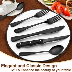 49-Piece Black Silverware Set with Organizer, Stainless Steel Flatware Set with Steak Knives for 8, AIKKIL Cutlery Set for Home Restaurant, Food-Grade Knives Forks and Spoons Silverware Set