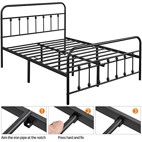 Yaheetech Classic Metal Platform Bed Frame Mattress Foundation with Victorian Style Iron-Art Headboard/Footboard/Under Bed Storage No Box Spring Needed Full Size Black