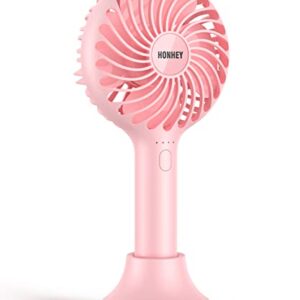 HonHey Handheld Fan Portable, Mini Hand Held Fan with USB Rechargeable Battery, 4 Speed Personal Desk Table Fan with Base, 3-10 Hours Operated Small Makeup Eyelash Fan for Women Girls Kids Outdoor