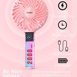 HonHey Handheld Fan Portable, Mini Hand Held Fan with USB Rechargeable Battery, 4 Speed Personal Desk Table Fan with Base, 3-10 Hours Operated Small Makeup Eyelash Fan for Women Girls Kids Outdoor