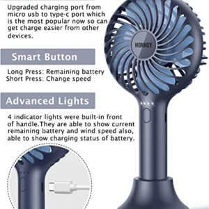 HonHey Handheld Fan Portable, Mini Hand Held Fan with USB Rechargeable Battery, 4 Speed Personal Desk Table Fan with Base, 3-10 Hours Operated Small Makeup Eyelash Fan for Women Girls Kids Outdoor