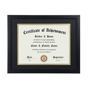 elsker&home 8.5×11 certificate frame – classic black color frame – displays diploma 8.5×11 inch with mat – 11×14 inch without mat – for document/photo(double mat – matte black with gold rim)